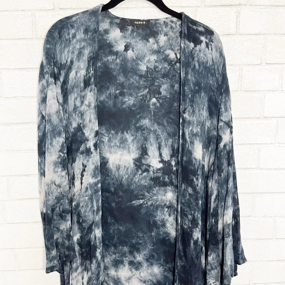 Torrid Blue Tie Dye Gauze Kimono Duster Layering Piece Woman's Plus Size 1X - Picture 2 of 8